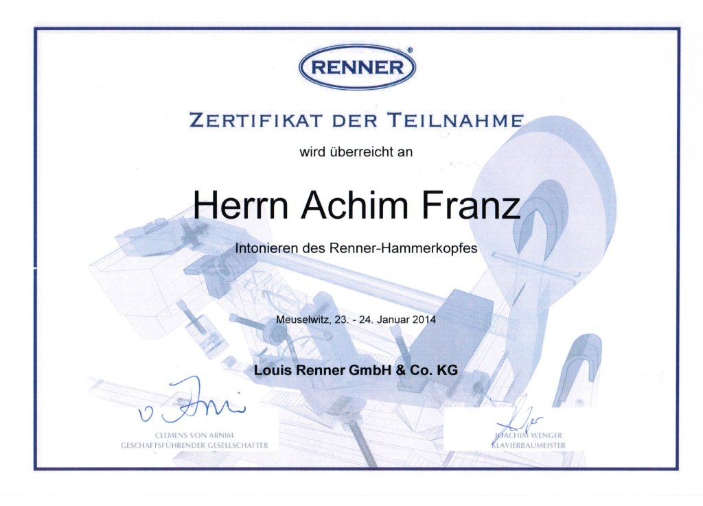 Zertifikat - Intonieren des Renner-Hammerkopfes